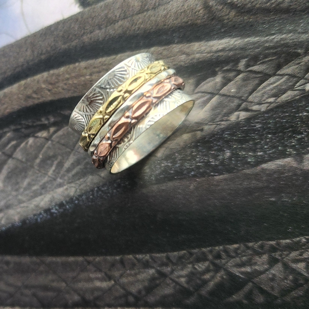 Elegant STERLING SILVER, Copper and Brass Stacking Ring~ Size 8